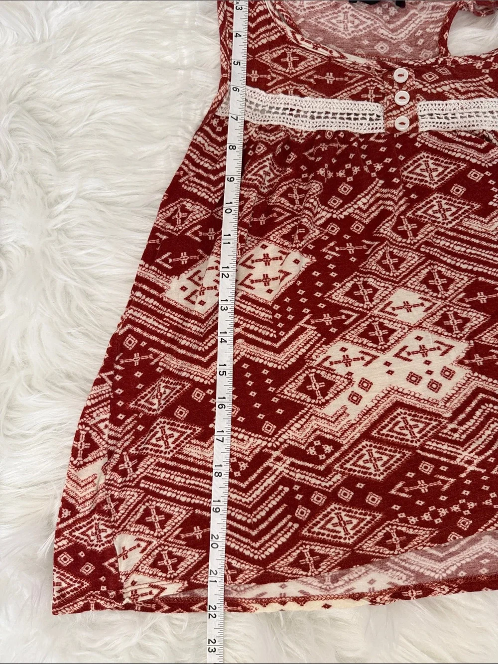 Annabelle USA Boho Tank Top Women’s Large Red Cream Geometric Lace Trim Flowy - Picture 4 of 6